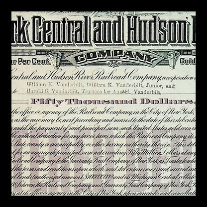 New York Central and Hudson River Railroad Company $5k Bond from 1918, Issued to William K. Vanderbilt