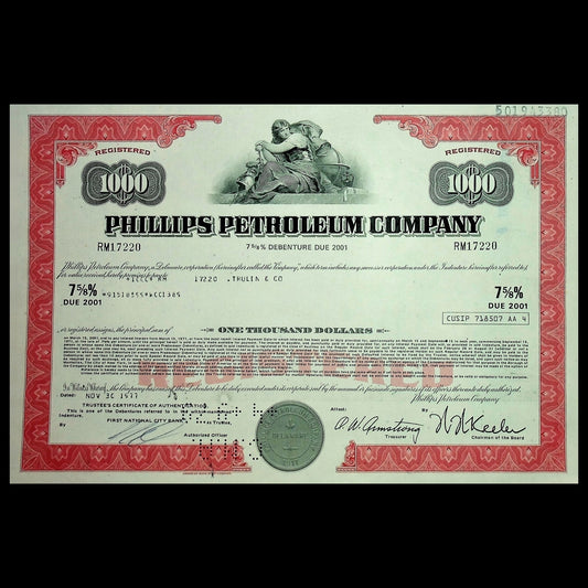 Phillips Petroleum (now ConocoPhillips) Company Bond Certificate from 1970s