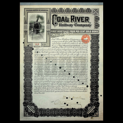 Coal River Railway Company (West Virginia) Gold Bond from 1905