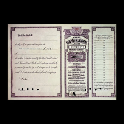 New York Central and Hudson River Railroad Company $5k Bond from 1918, Issued to William K. Vanderbilt