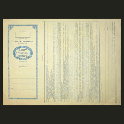 The Co-Operative Pure Milk Association Inc, Stock Certificate from 1920s Unissued