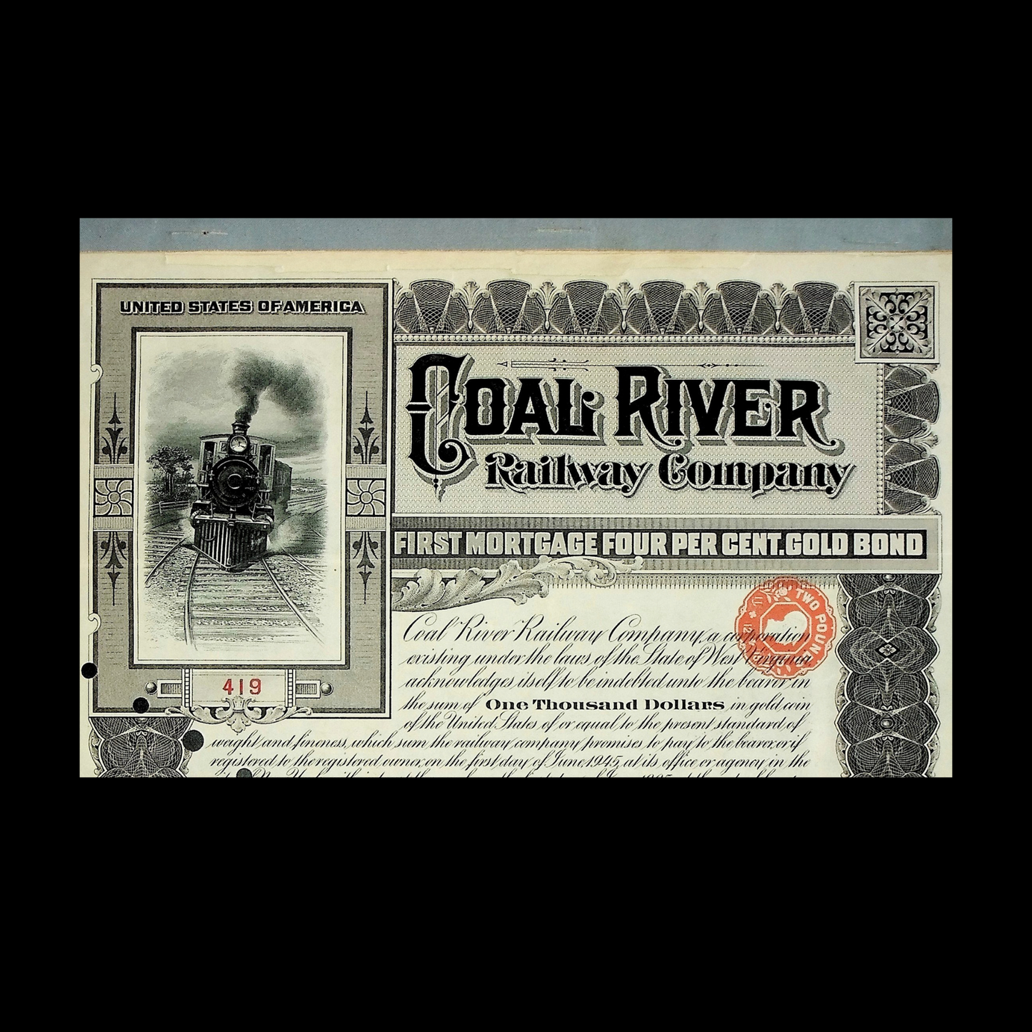 Coal River Railway Company (West Virginia) Gold Bond from 1905