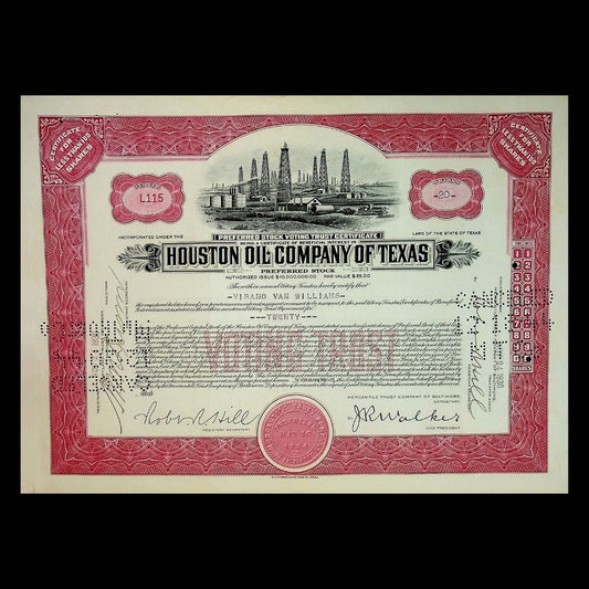 Houston Oil Company of Texas Stock Certificate from 1930s