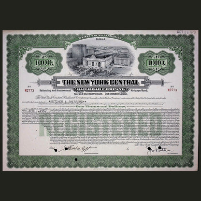 New York Central Railroad Company Bond (ft Grand Central Terminal) from 1960s - 3 Color Options