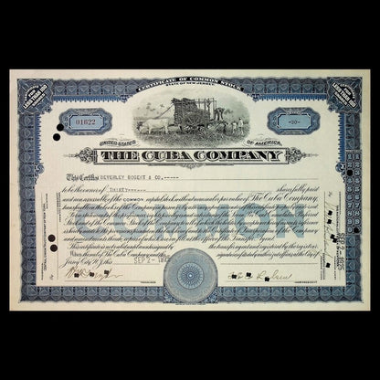 The Cuba Company Stock Certificate from 1920s