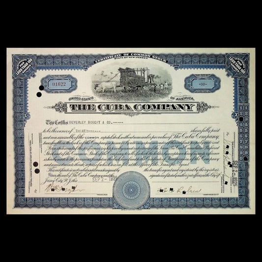 The Cuba Company Stock Certificate from 1920s