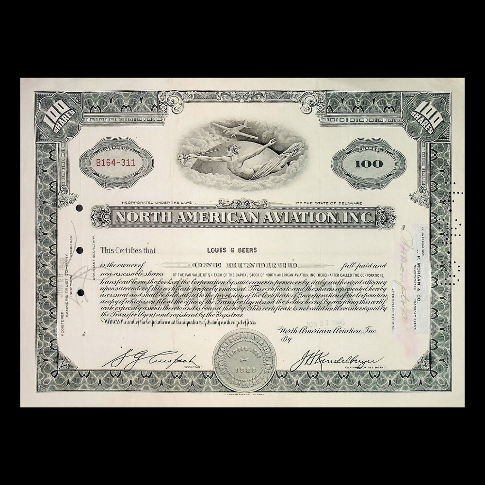 North American Aviation Stock Certificate – California, 1949