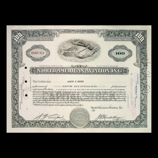 North American Aviation Stock Certificate – California, 1949