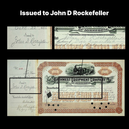 Signed by John D Rockefeller - Northwest Equipment Company Stock Certificate from 1888