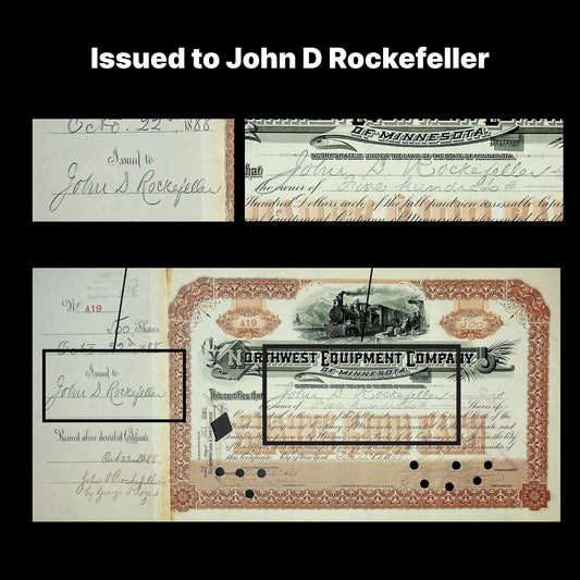 Signed by John D Rockefeller - Northwest Equipment Company Stock Certificate from 1888