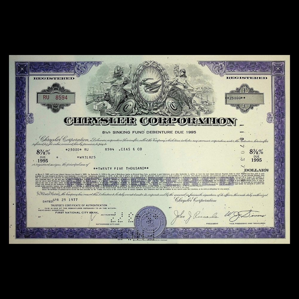 Chrysler Automotive Stock and Bond Certificates from 1970s