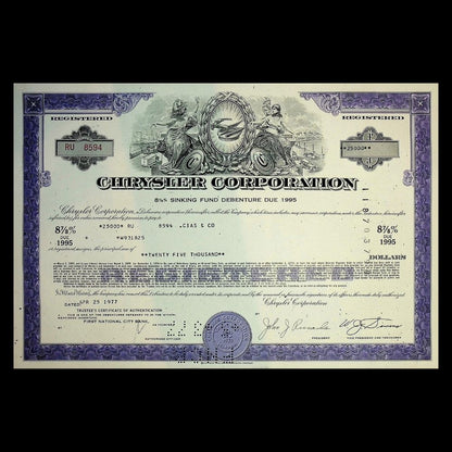 Chrysler Automotive Stock and Bond Certificates from 1970s