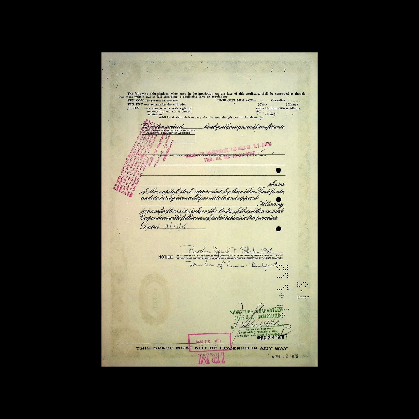 Columbia Technical Corporation Stock Certificate from 1970s