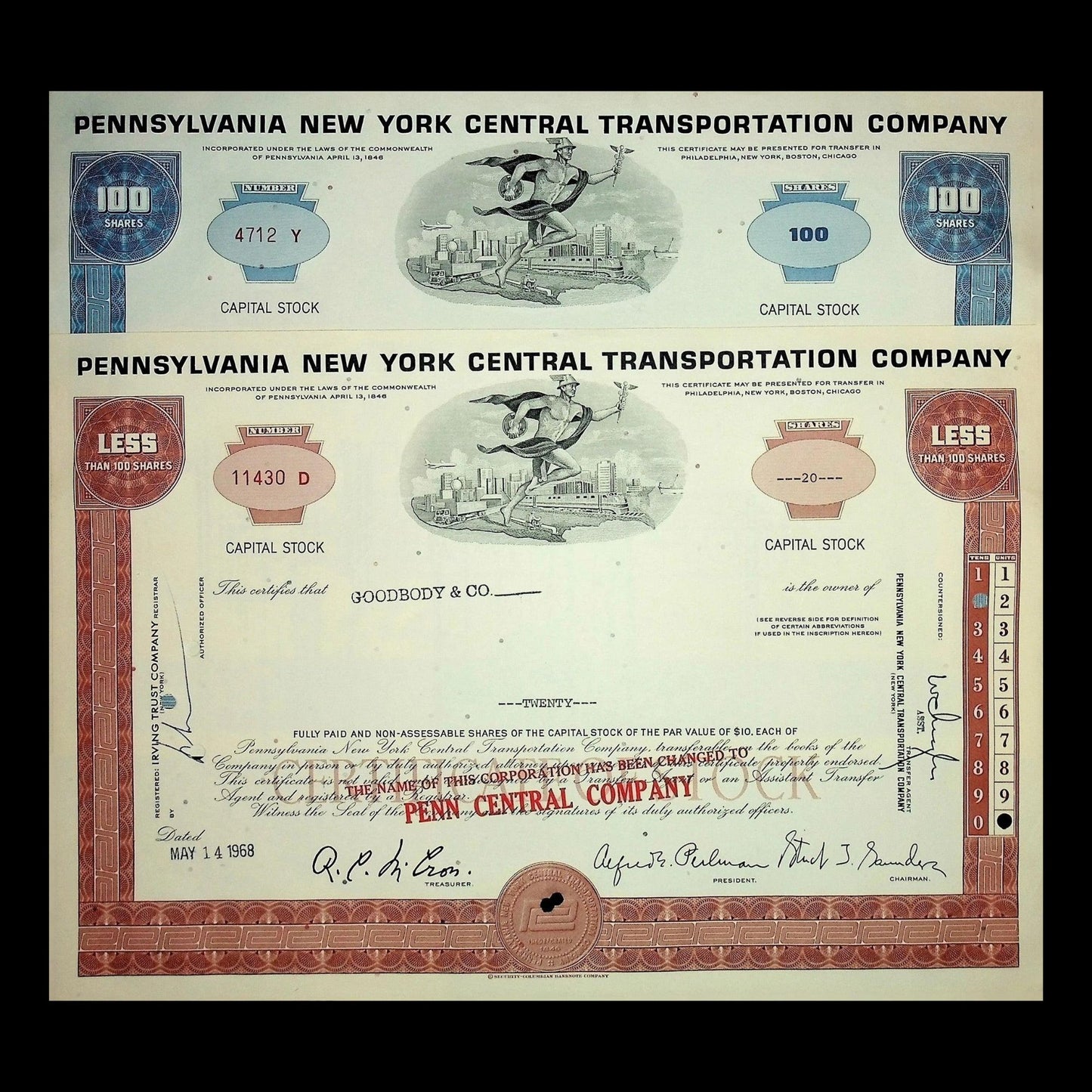 Iconic American Railroads Stock & Bond Certificate Five Pack - 4x Stocks & 1x Bond Bundle