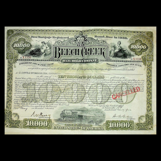 Beech Creek (Central PA) Railroad Bond Certificate from 1939