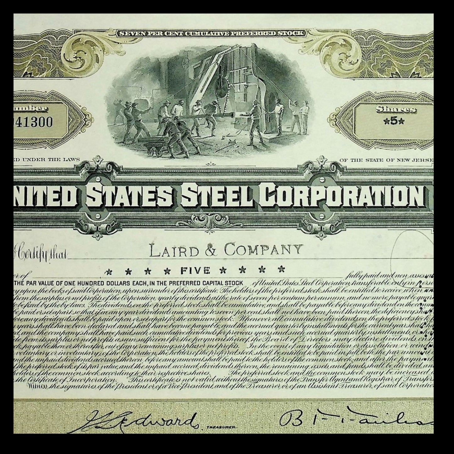 20 世纪 40 年代美国钢铁公司股票证书