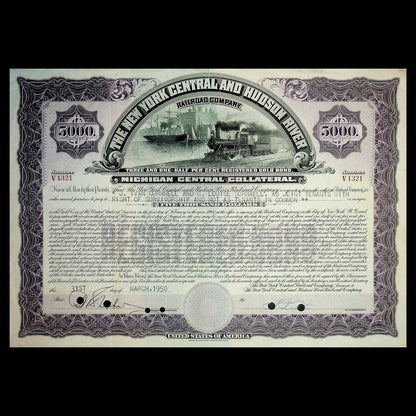 Large New York Central and Hudson River Railroad Company Bonds from 1950s (6 color options)