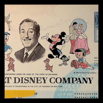 The Walt Disney Company Stock Certificates from 90s to 2000s ft Mickey Mouse and friends