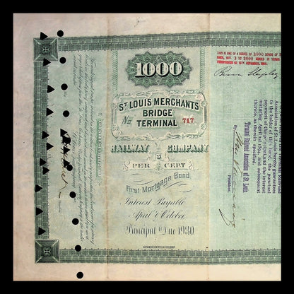 St. Louis Merchants Bridge Terminal Railway Company Bond from 1890