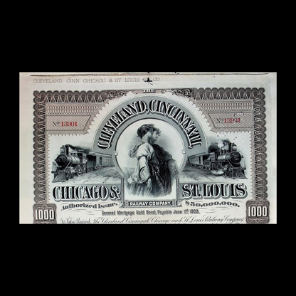 The Cleveland, Cincinnati, Chicago and St Louis Railway Company Bond for $1000 from 1893