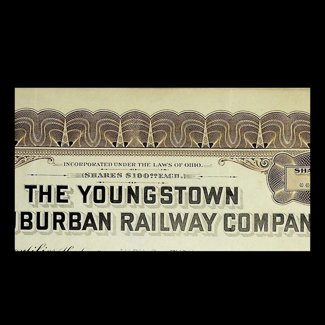 Youngstown and Suburban Railway Company Stock Certificate from 1915