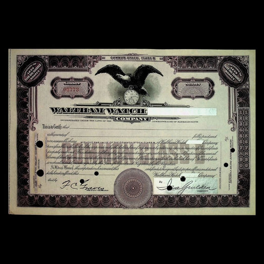 Waltham Watch Company Stock Certificate from 1940s
