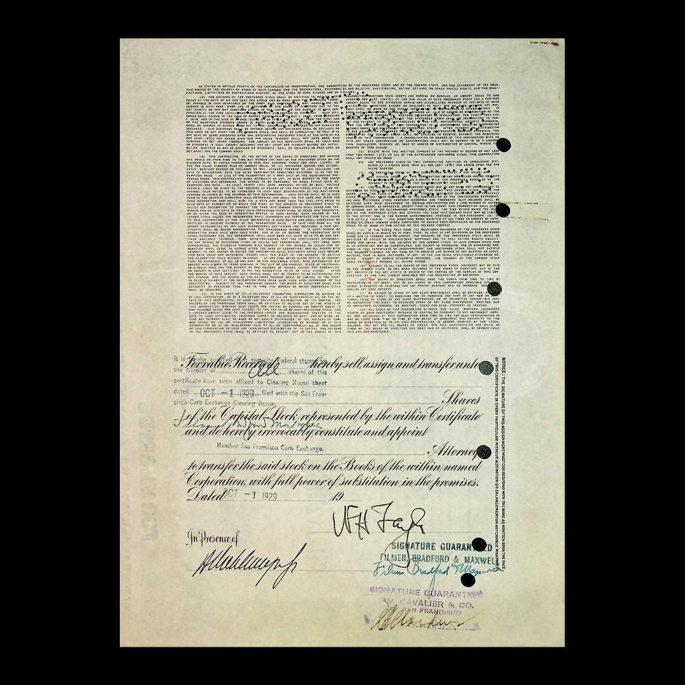California Pacific Trading Corporation Stock Certificate from 1920s