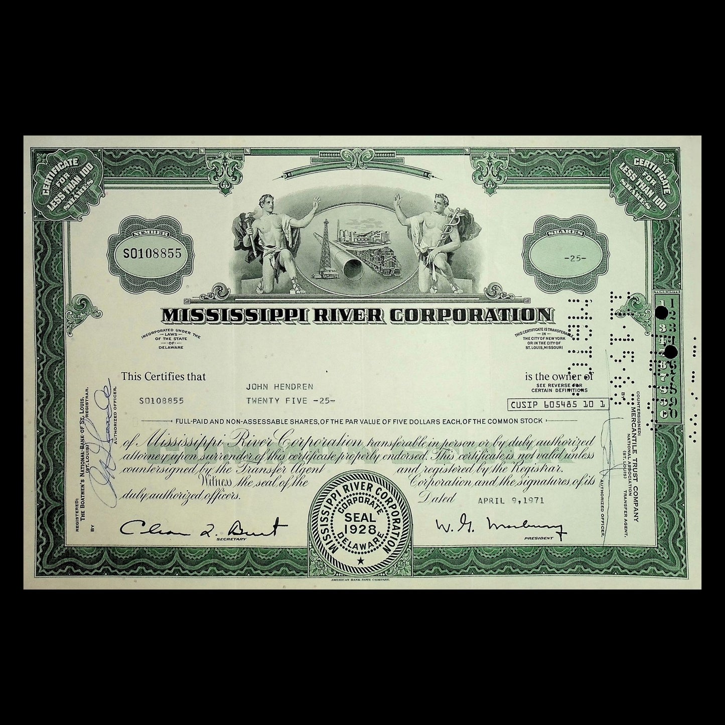 Mississippi River Corporation Stock Certificate