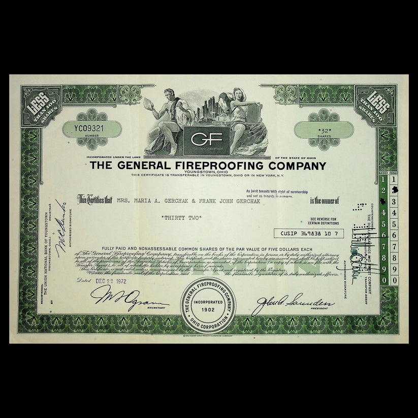 The General Fireproofing Company Stock Certificate Ticker History