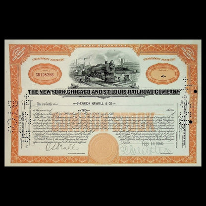 New York, Chicago and St. Louis Railroad Company Stock Certificate from 1940s