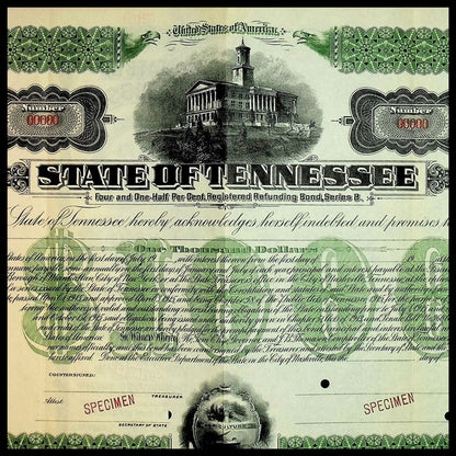 State of Tennessee bond certificate with detailed design and text.
