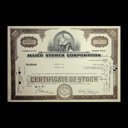 Allied Stores Corp (now Macy's) 1970 Stock Certificate