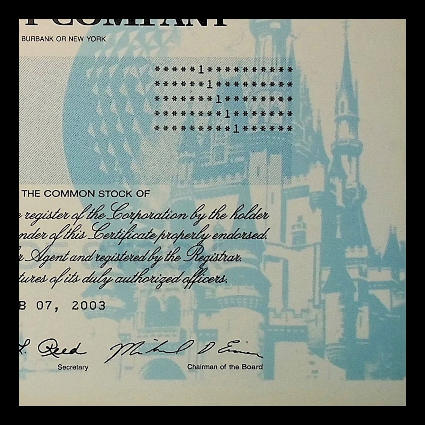 The Walt Disney Company Stock Certificates from 90s to 2000s ft Mickey Mouse and friends