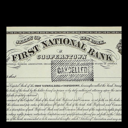 First National Bank of Cooperstown Stock Certificate from 1900