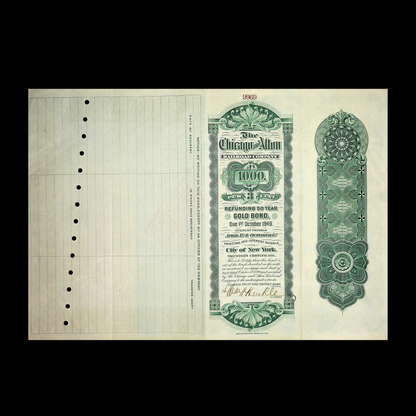 芝加哥和奥尔顿铁路公司 1899 年发行的 1,000 美元黄金债券