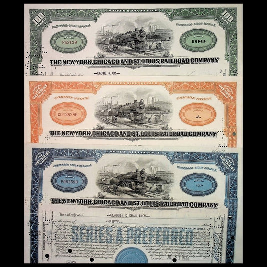 New York, Chicago and St. Louis Railroad Company Stock Certificate from 1940s