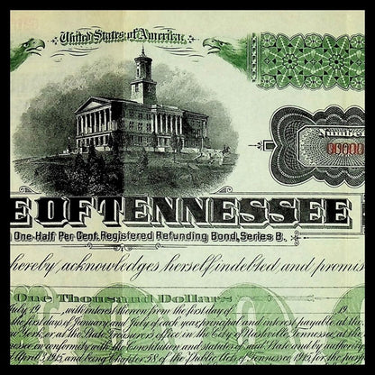 State of Tennessee Specimen Bond Certificate 1940s with State Capitol Building