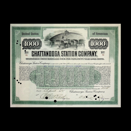 Chattanooga Station (now Union Depot) Company Gold Bond from 1912 for $1,000