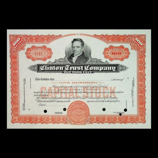 Clinton Trust Company (now Wells Fargo) Unissued Stock Certificate