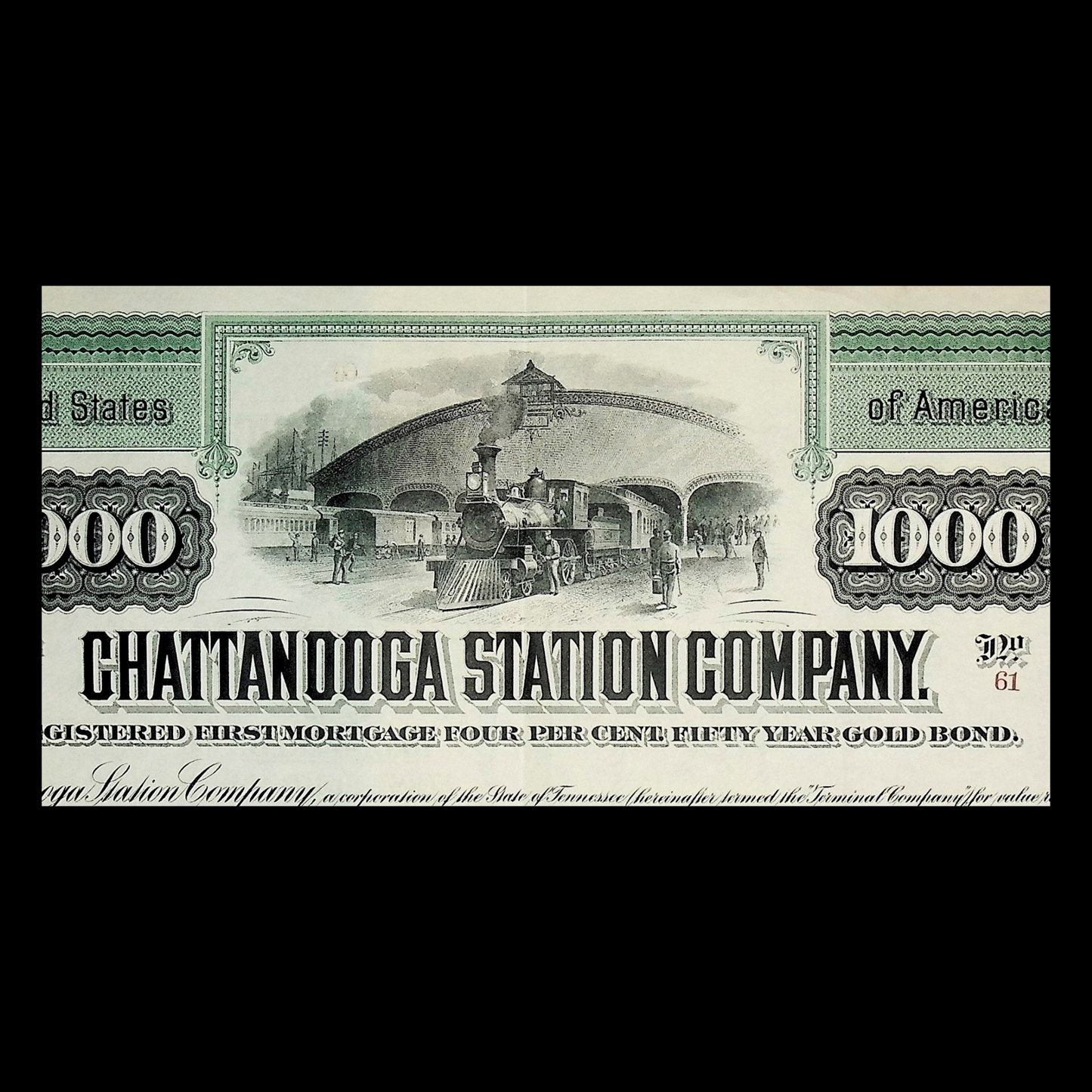 Chattanooga Station (now Union Depot) Company Gold Bond from 1912 for $1,000