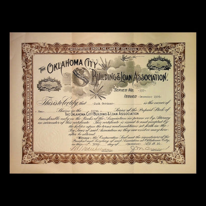 Oklahoma City Building & Loan Association Stock Certificates from 1923