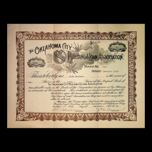 Oklahoma City Building & Loan Association Stock Certificates from 1923