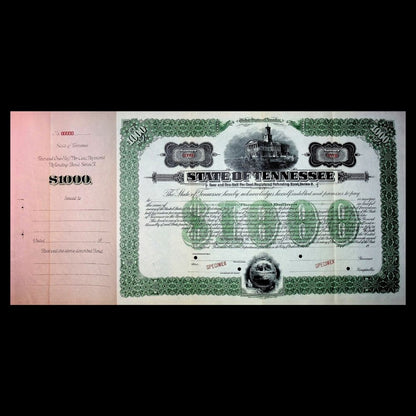 State of Tennessee Specimen Bond Certificate 1940s with State Capitol Building