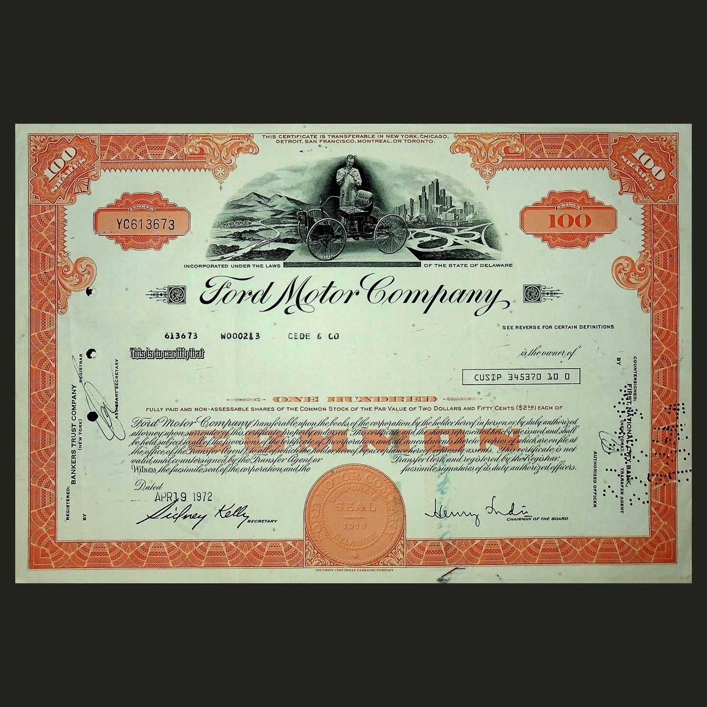 Ford Motor Company Stock Certificates (w/ Henry Ford) from 1960/70s - Issued