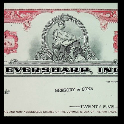 Eversharp Inc (Mechanical Pencils) Stock Certificate from 1960s