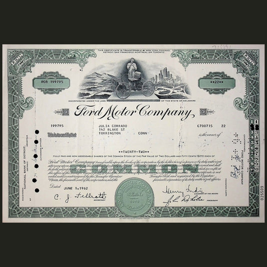 Ford Motor Company Stock Certificates (w/ Henry Ford) from 1960/70s - Issued