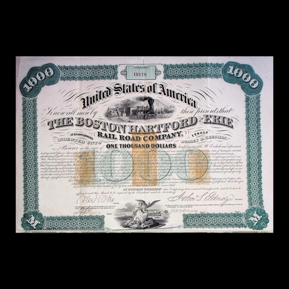 The Boston Hartford and Erie Railroad Company Bond for $1,000 from 1863