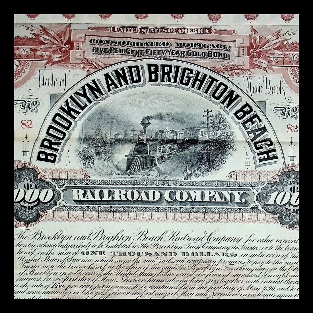 Brooklyn and Brighton Beach Railroad Company Bond 1896