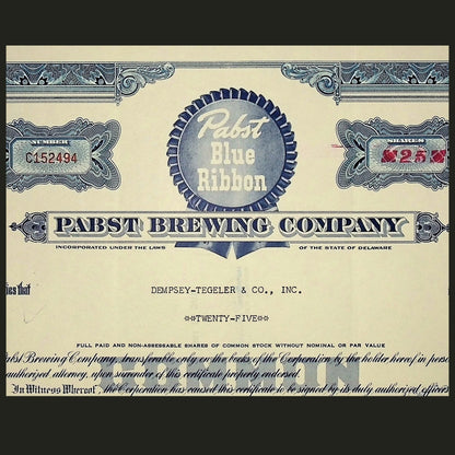 Pabst Brewing Company Stock Certificate from 1961