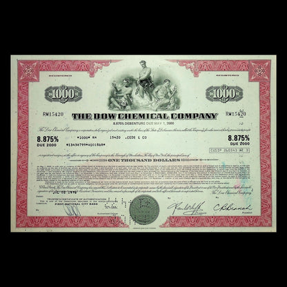 The Dow Chemical Company Bond Certificate from 1970s